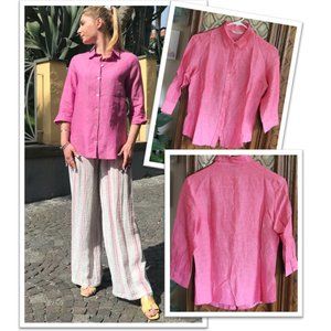 3/$15 Collared Linen Button Down Dress Shirt - Pink, Size S
